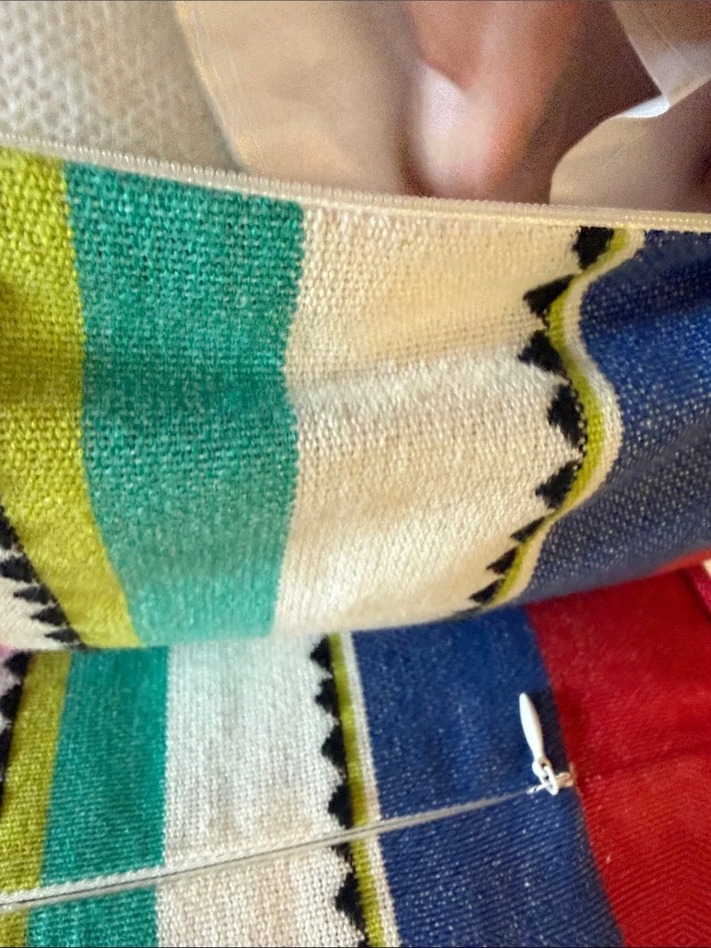 Colorful Striped Bolster Pillow Pair - Vibrant Red, Yellow & Green Accent